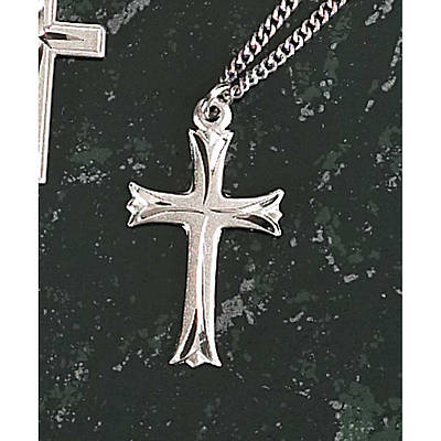 Picture of Silver Plated Medium Diamond Cut Bud Cross Necklace - 18" Chain