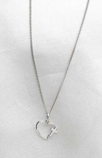 Picture of Sterling Silver Heart Necklace w/Cross - 18" Chain