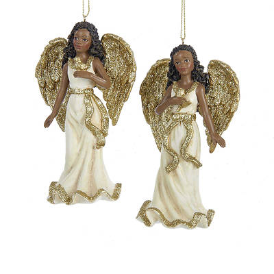 Picture of African American Ivory and Gold Glittered Angel Ornament