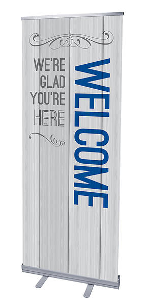 Picture of Painted Wood Welcome RollUp Banner with Stand