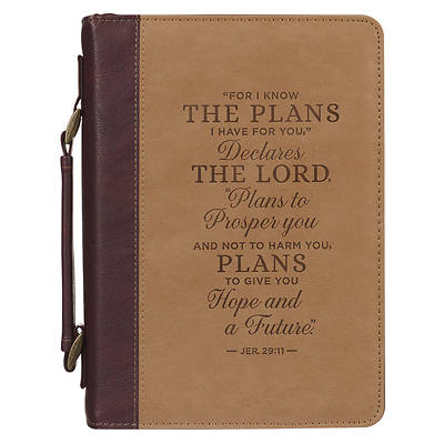 Picture of For I Know the Plans Burgundy and Tan Faux Leather Classic Bible Cover Extra Large