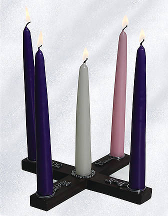 Picture of Joy, Peace, Faith, Hope Wood Cross Advent Candleholder Wreath with Candles