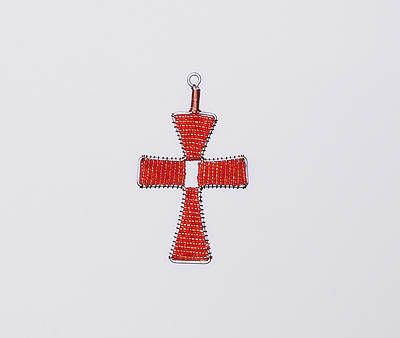 Picture of Red Glass Bead Cross Ornament - Uganda