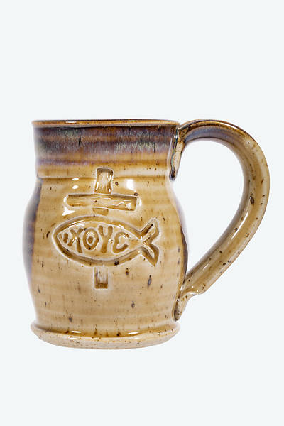 Picture of Ichthus Barrel Shaped Ceramic Mug - Tan
