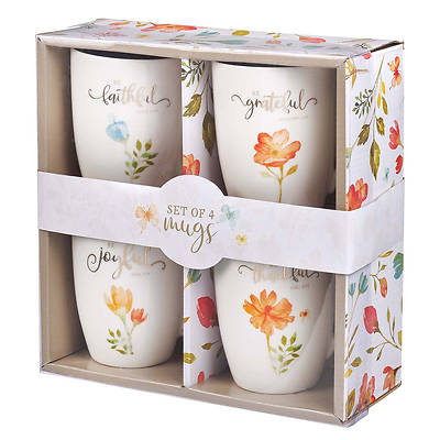 Picture of Mug Set Stoneware 4 PC Grateful Floral
