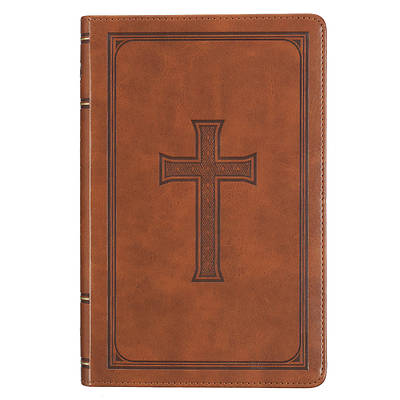 Picture of KJV Holy Bible, Standard Size Faux Leather Red Letter Edition Thumb Index, Ribbon Marker, King James Version, Honey Brown Cross Emblem