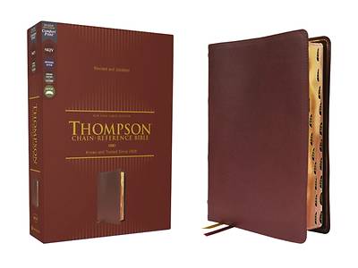 Picture of Nkjv, Thompson Chain-Reference Bible, Genuine Leather, Calfskin, Burgundy, Red Letter, Art Gilded Edges, Thumb Indexed, Comfort Print