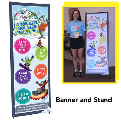 Picture of VBS 2026 Snowball Mountain Challenge VBS Theme Banner X Stand Combo