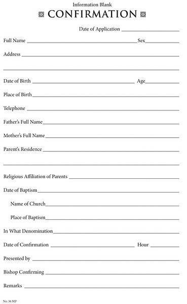 Picture of Confirmation Information Form Download