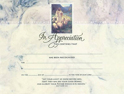 Picture of Certificate In Appreciation Good Shepherd Matthew 5:16 Package of 6