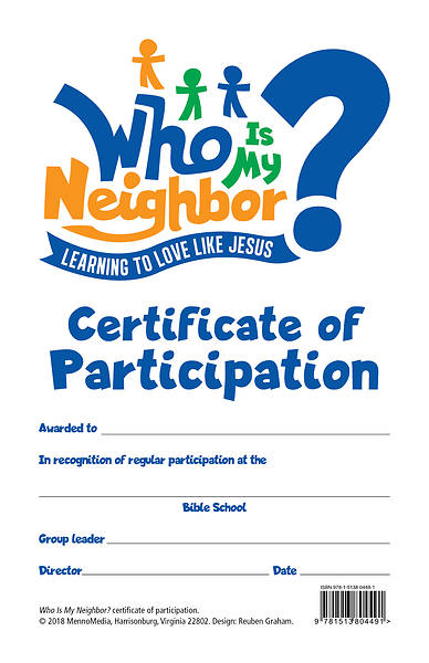 Picture of Vacation Bible School 2019 Who Is My Neighbor: Participation Certificates (Pack of 20)