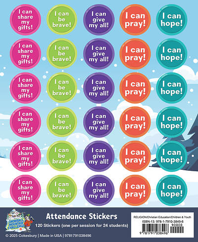 VBS 2026 Snowball Mountain Challenge Attendance Stickers (Pkg of 24)