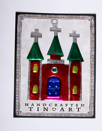 Picture of Tin Ornament, Church with Crosses in Full Color