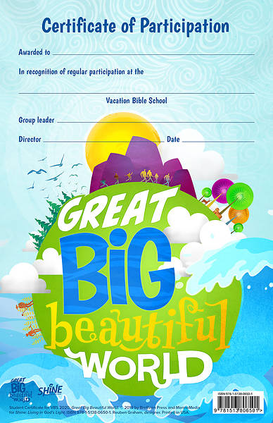 Picture of Vacation Bible School (VBS 2020) Great Big Beautiful World Participate Certificate