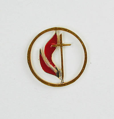 Picture of Cross and Flame Cutout Gold Lapel Pin 1/2"