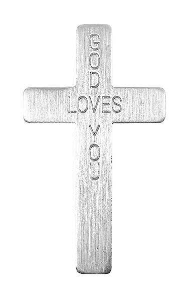 Picture of God Loves You Silver Pocket Cross -  Pack of 50