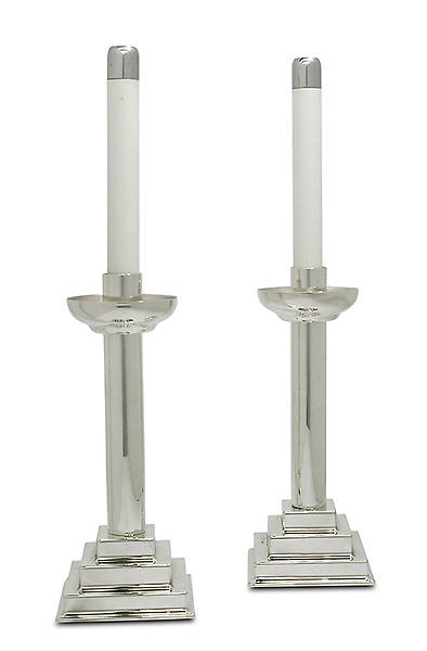 Picture of PAIR 13" SILVERPLATE CANDLESTICKS WITH TUBE CANDLES