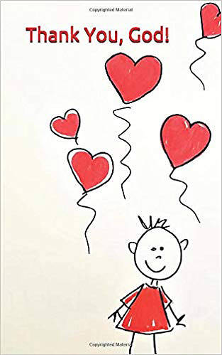 Picture of Thank You, God! Little Girl Stick Drawing with many Heart Shaped Balloons