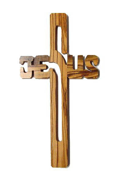 Picture of Olive Wood Jesus Name Cross 8"