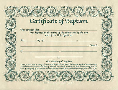 Picture of Certificate of Baptism - Pack of 6