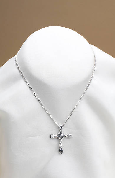 Picture of Necklace Cross Banded Textured Wrap Sterling Silver Curb Chain 20 Inch