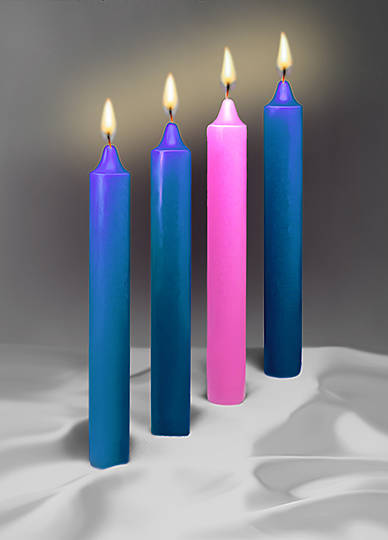 Picture of Emkay Advent 51% Beeswax Candle Set 12" X 1-1/2" - 3 Blue, 1 Pink