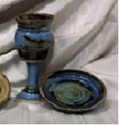 Picture of Small Earthenware Chalice and Paten Set, Dark Blue