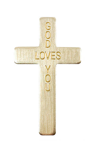 Picture of God Loves You Gold Pocket Cross - Pack of 50