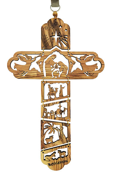 Picture of Olive Wood Nativity Cross 11"