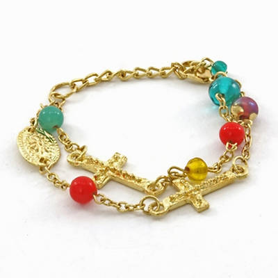 Picture of India Christian 2-strand Bracelet - Multi-Cross and Bead Adjustable Gold-tone