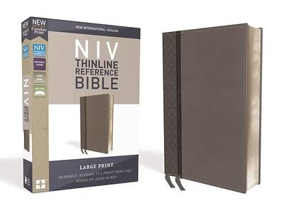 Picture of NIV, Thinline Reference Bible, Large Print, Imitation Leather, Gray, Red Letter Edition, Comfort Print