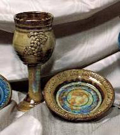 Picture of Small Earthenware Chalice and Paten Set, Brown