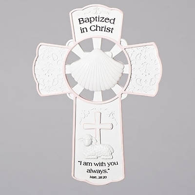 Picture of Baptized in Christ  Wall Cross Pink 7.75"