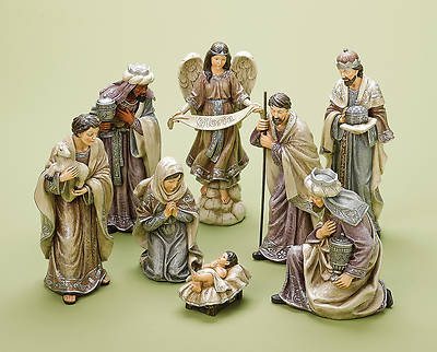 Picture of 8 Piece Pastel and Pewter 8 inch Nativity