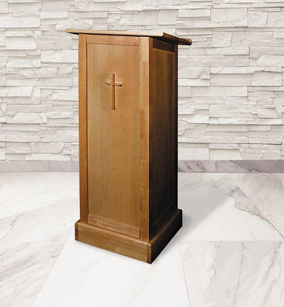 Picture of Full Lectern with Shelf - Pecan Stain
