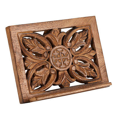 Picture of Jerusalem Cross Carved Wood Bible Stand
