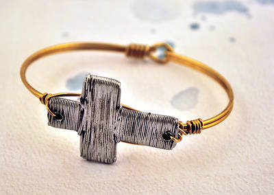 Picture of Wire Wrapped Brass and Pewter Bracelet - Wire Cross