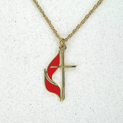 Picture of Small Cross & Flame Gold Plate Necklace