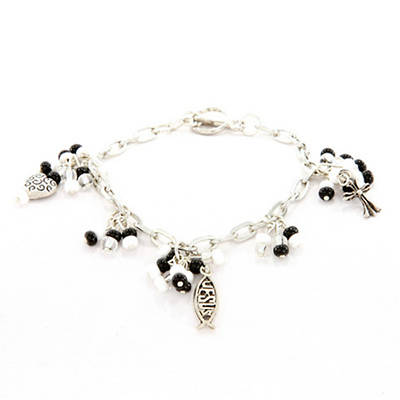 Picture of Guatemala Christian Charm Bracelet Adjustable Black and White