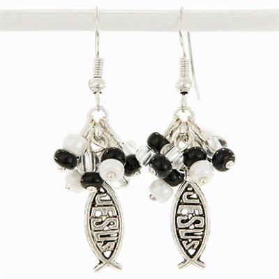 Picture of Guatemala Christian Earrings Bundle of Beads Black and White