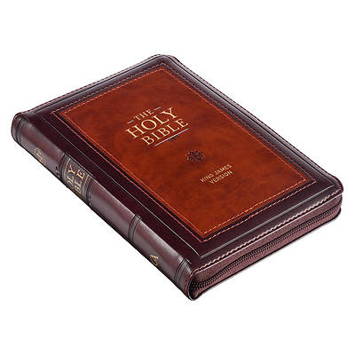 Picture of KJV Compact Bible Two-Tone Burgandy/Brown with Zipper Faux Leather