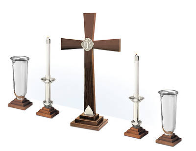 Picture of 24" SOLID WALNUT ALTAR SET WITH SILVERPLATE ACCENTS