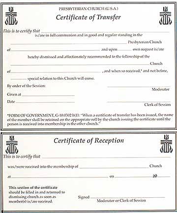 Picture of Presbyterian Transfer Flat Certificate (Book of 12)