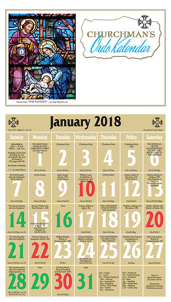 Picture of Ashby Churchman's Ordo Kalendar 2018