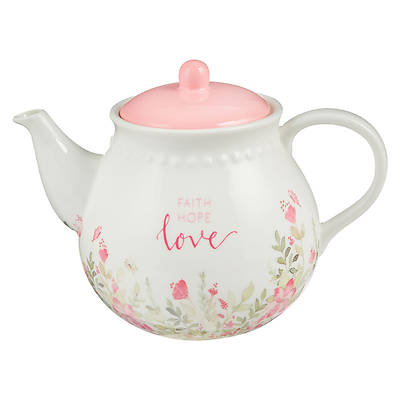 Picture of With Love Inspirational Teapot Faith Hope Love Pink Floral