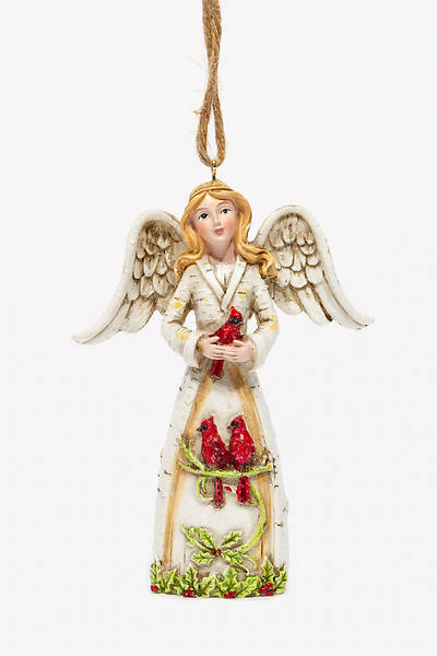 Picture of Birch Blonde Angel with Cardinal  Dress Ornament