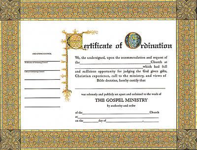 Picture of Certificate Ordination Minister Package of 6