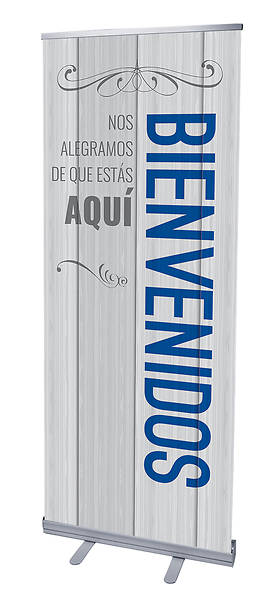 Picture of Painted Wood Welcome Spanish RollUp Banner with Stand