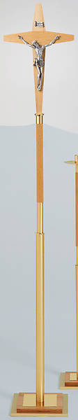 Picture of Koleys K130 Processional Crucifix With Oak and Satin Brass