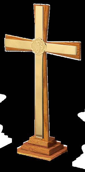 Picture of 24" SOLID OAK & BRASS CROSS WITH IHS
